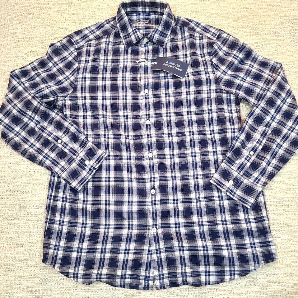Vineyard Vines Blue and White Plaid Casual Button Down Shirt